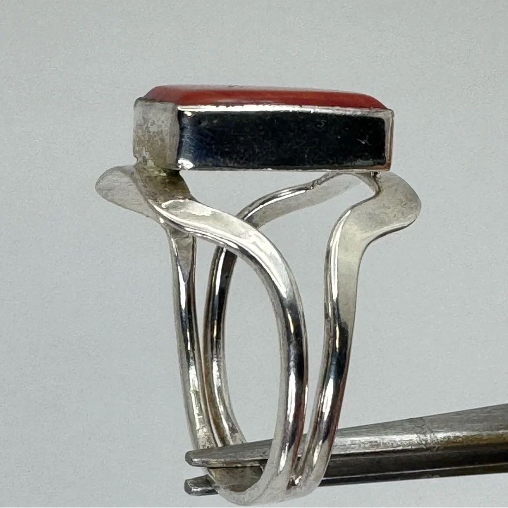 Vintage Mexico Red Jasper Silver Overlay Statement Ring Sz 9 Southwestern